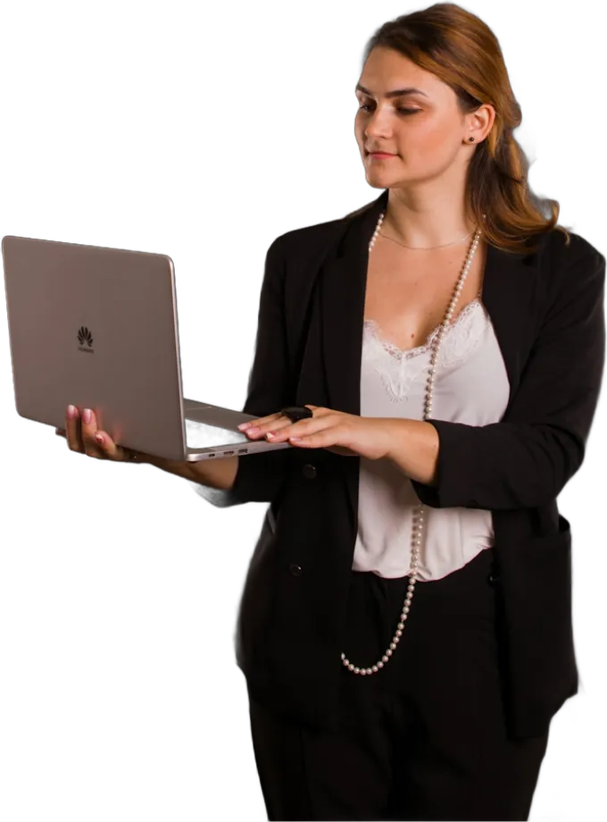 a sales lead with her laptop