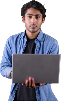 a specialist holding his laptop