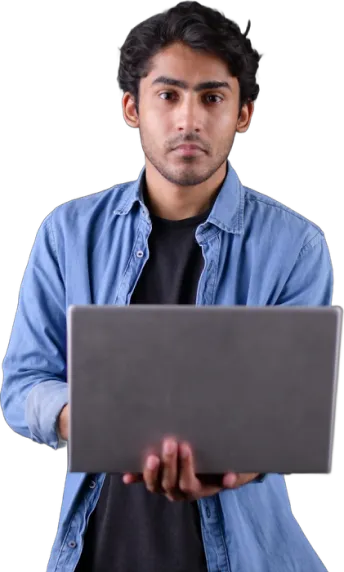 a specialist holding his laptop