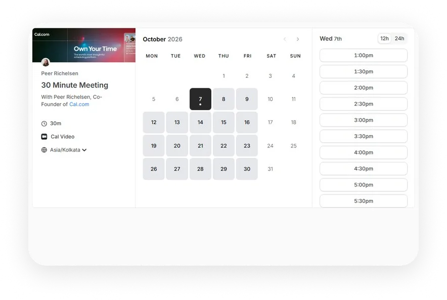 a custom booking page, desktop