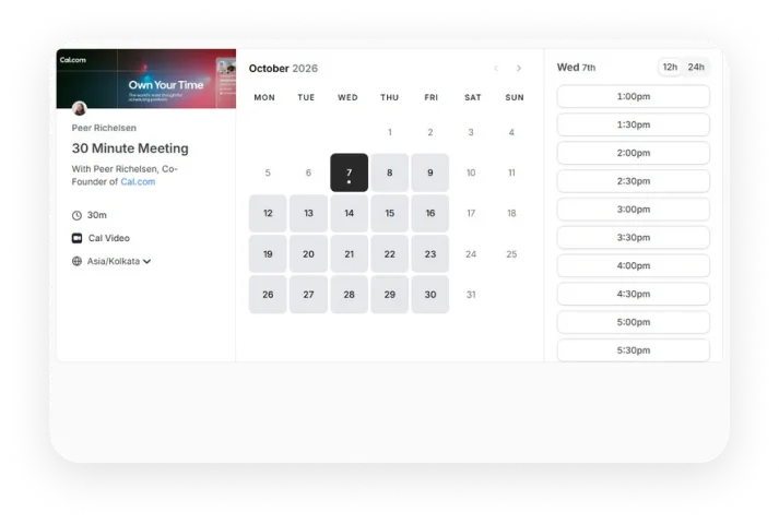 a custom booking page, desktop