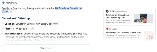 a real Google AI Overview naming a local business