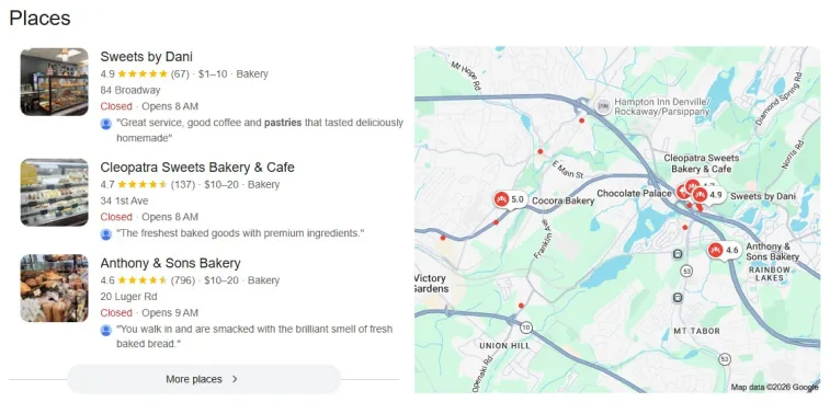 a real Google local 3-pack
