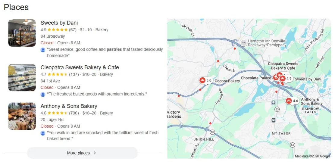 a real Google local pack