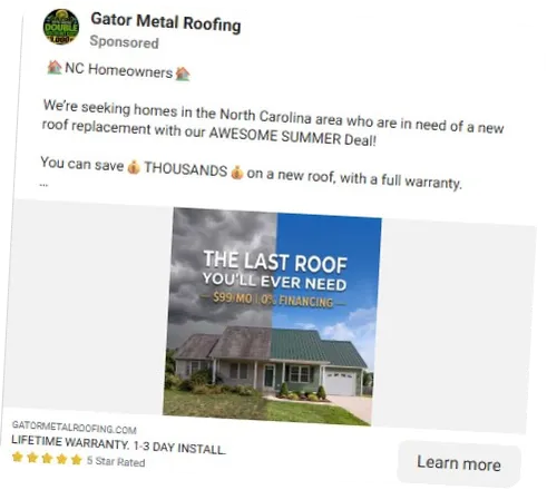 a real roofing ad (Meta Ad Library)