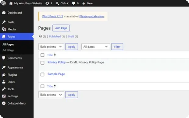 the WordPress dashboard