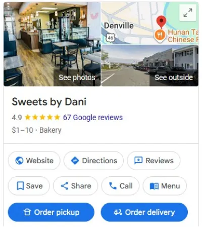 Sweets by Dani, listed as a Bakery