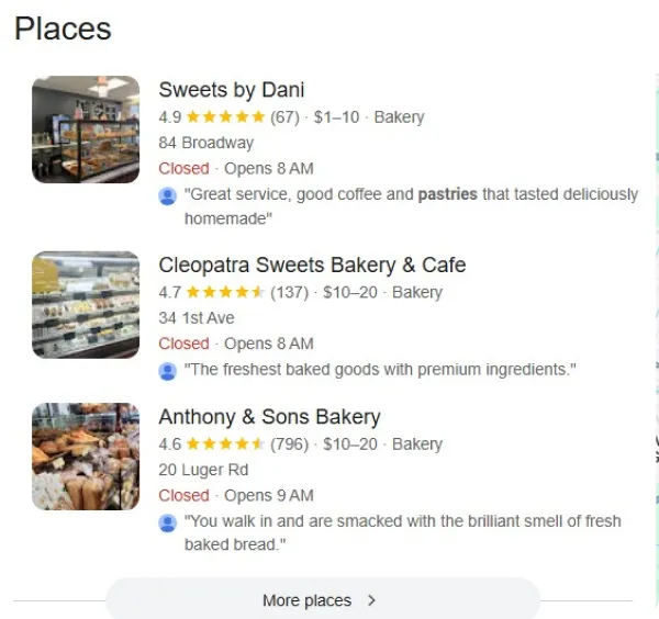 the category Google shows under each business