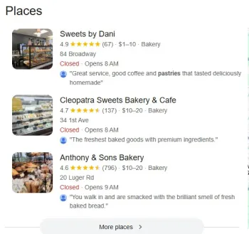 the category Google shows under each business