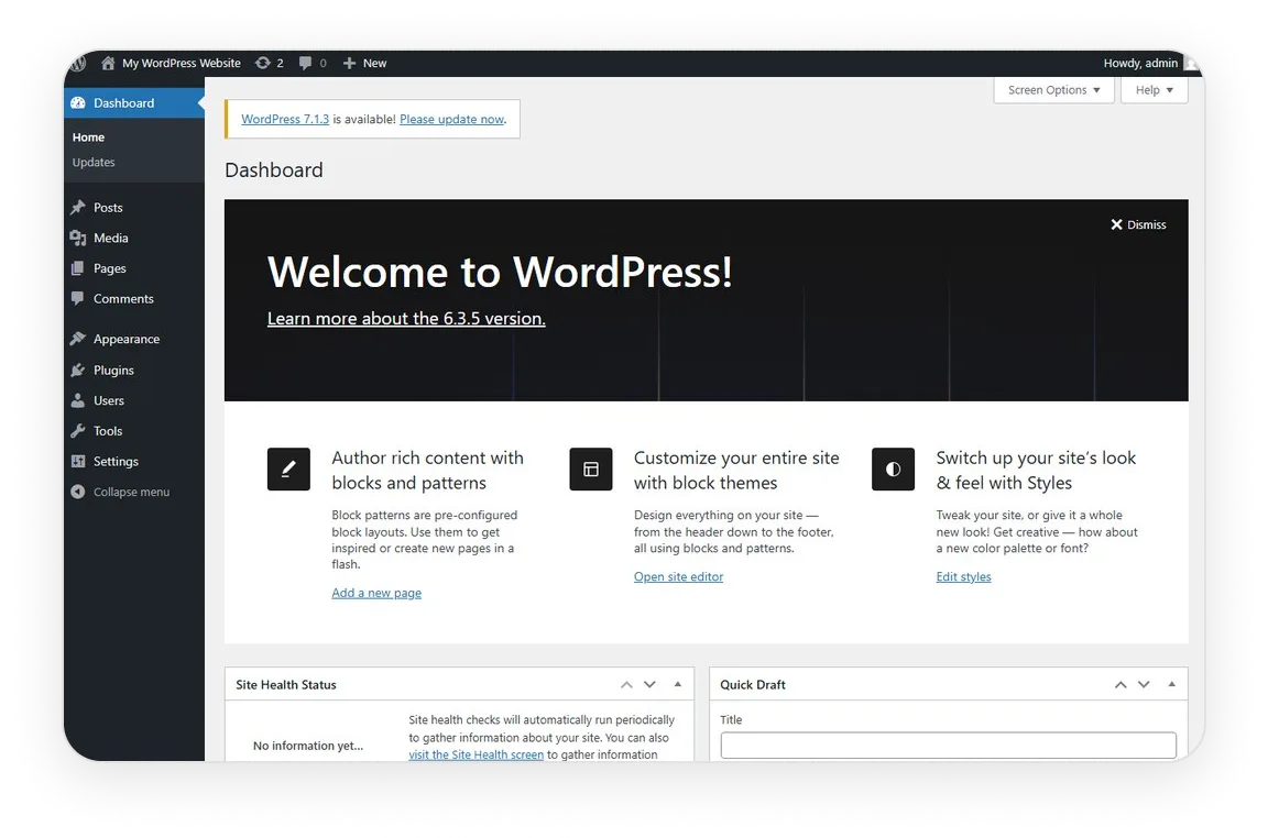 the WordPress dashboard